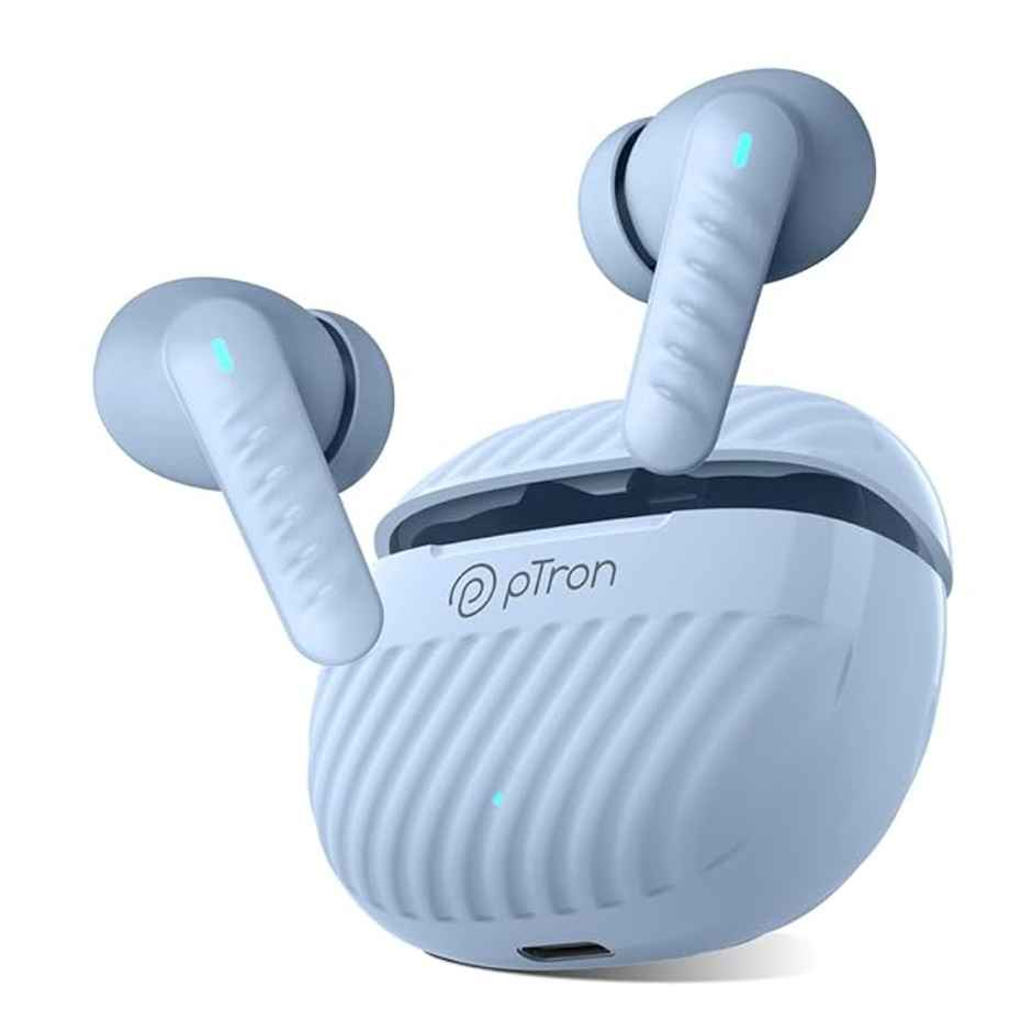 pTron Bassbuds Bliss TWS Earbuds | TruTalk ENC Calls | 40H Playtime | 50ms Game/Music Mode - Light Blue