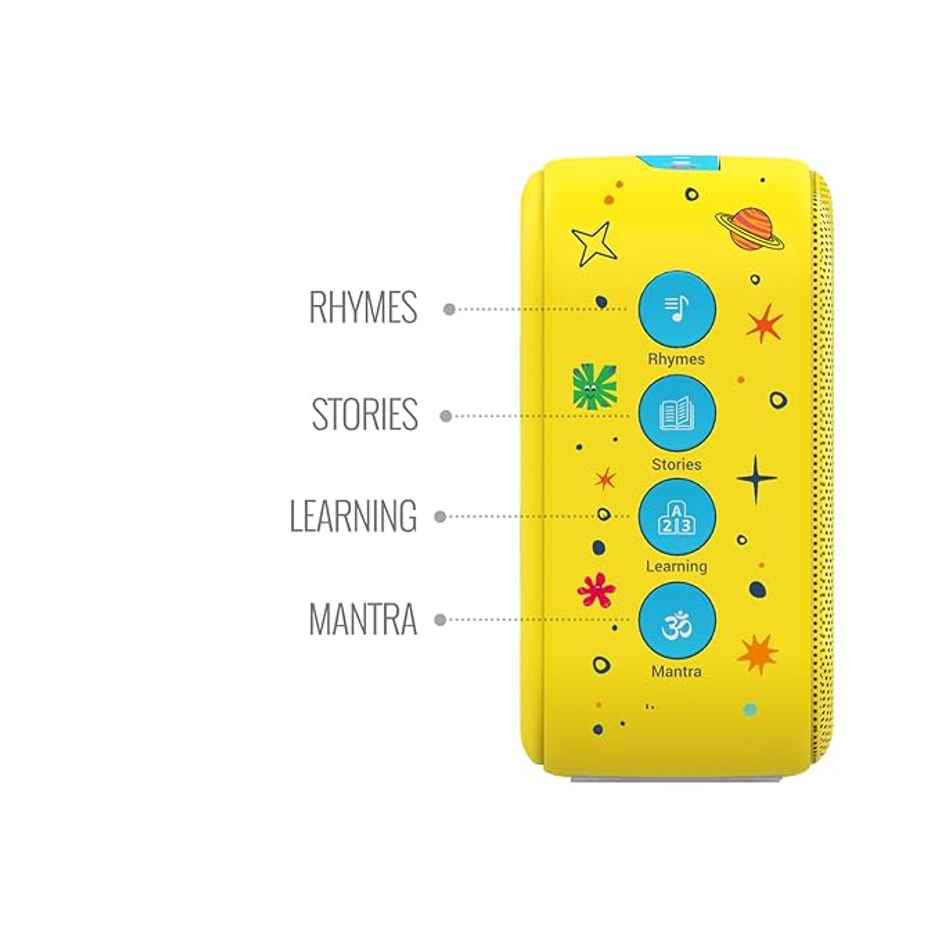 Carvaan Mini Kids Wireless Mic Bluetooth Speaker | 300+ Pre-Loaded Stories | Rhymes and Mantras | AUX, USB | 4 hours Playtime | Baby Yellow