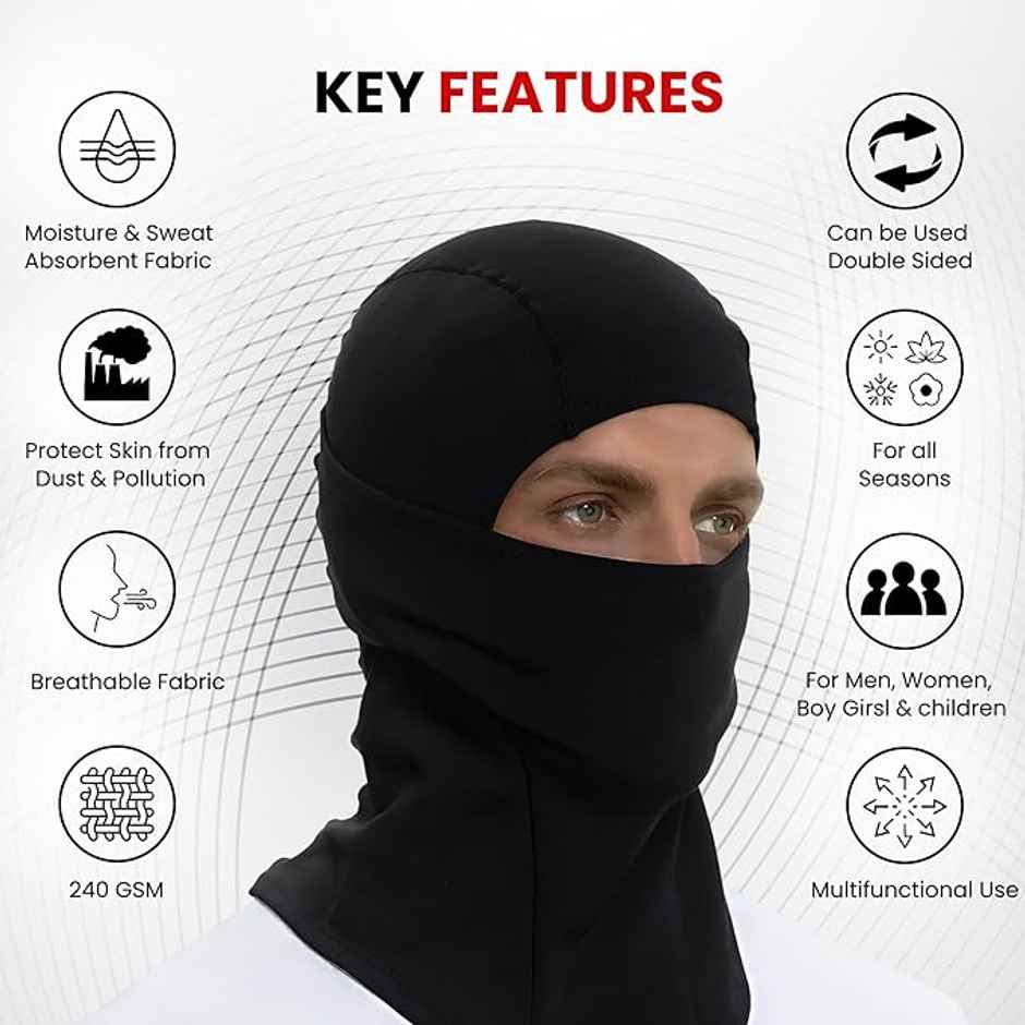 Autofy Pro-Fit Arm Sleeves | 240 Gsm & Cool-Max Balaclava | 240 Gsm Combo | Unisex - Pack Of 2