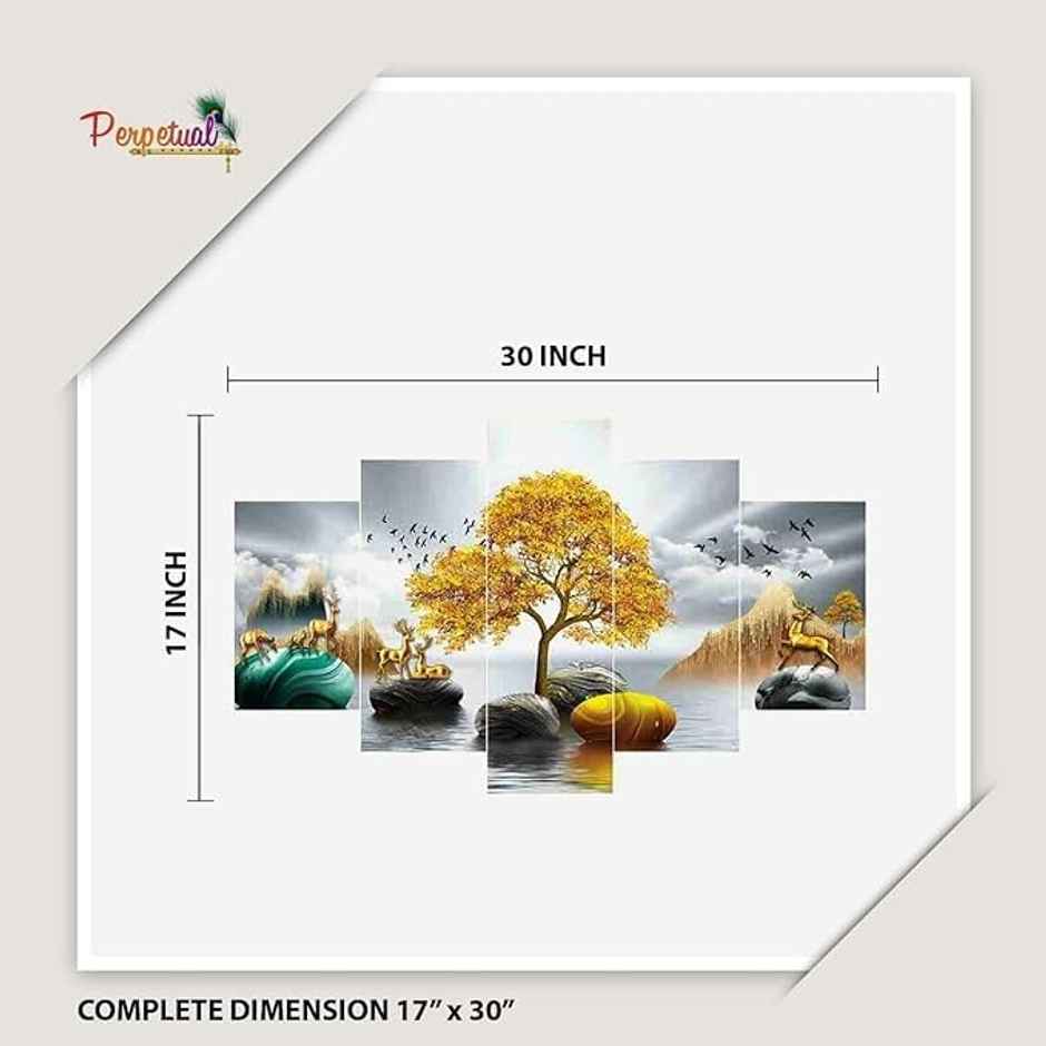 Perpetual Deer Paintings for Wall Decoration | Set of 5 | 3D Scenery - 75 x 43 cm
