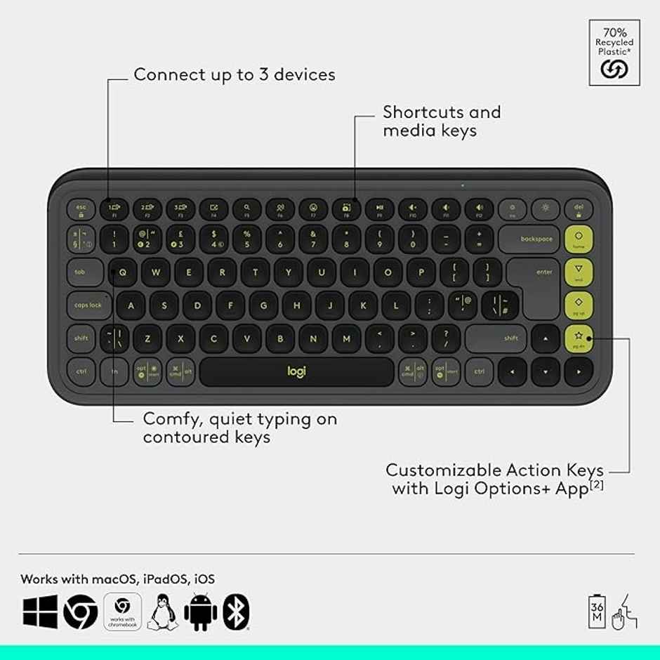Logitech Pop Icon Combo Bluetooth Keyboard And Mouse Combo Easy-Switch Up To 3 Devices - Graphite