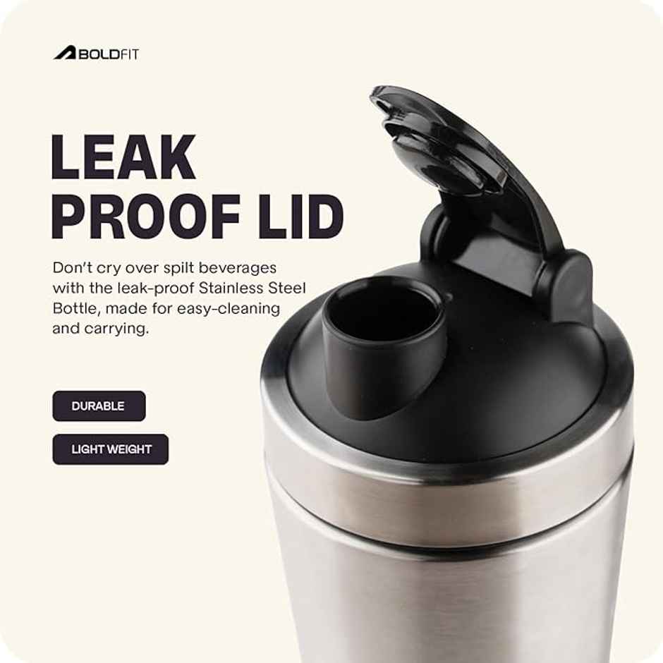 Boldfit Stainless Steel Gym Shaker Bottle Shaker for Protein Shake 100% Leakproof, 700 ml Silver
