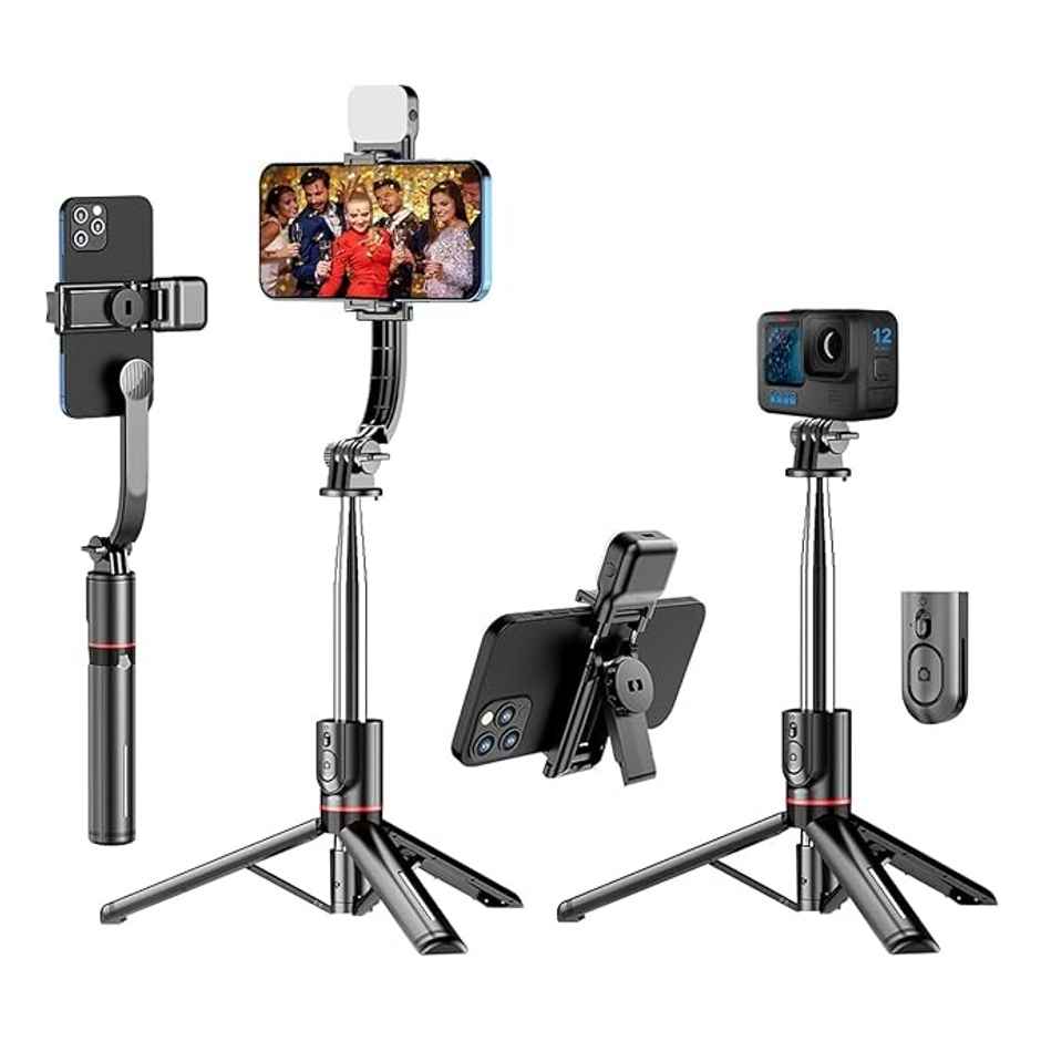 Sounce Selfie Stick with Detachable Light | 45 Inch Extension | 360 Degree Rotatation - Black