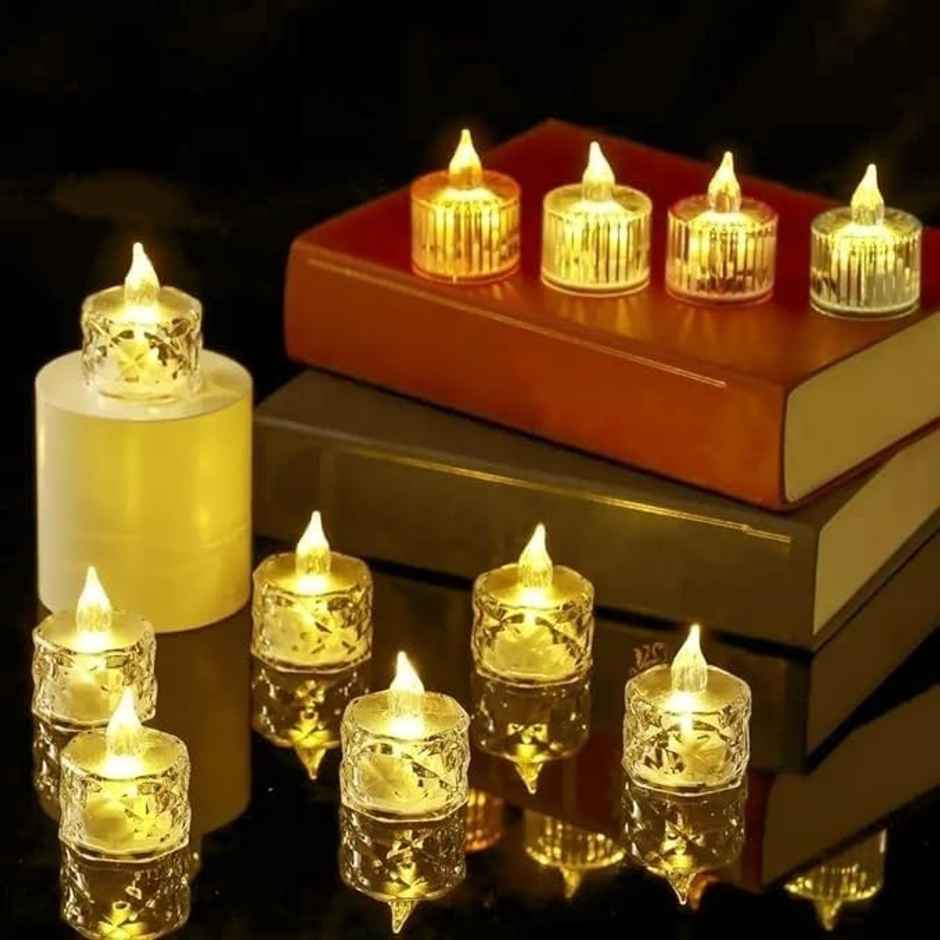Perpetual LED Diya Candles Electric Flameless Smokeless Lights Pack of 12 Crystal Design