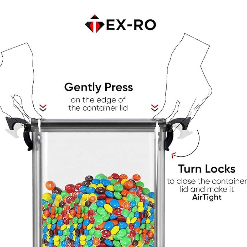 Tex-Ro Black & Transparent Airtight Lockable Plastic Container For Kitchen Organizer - Pack Of 4