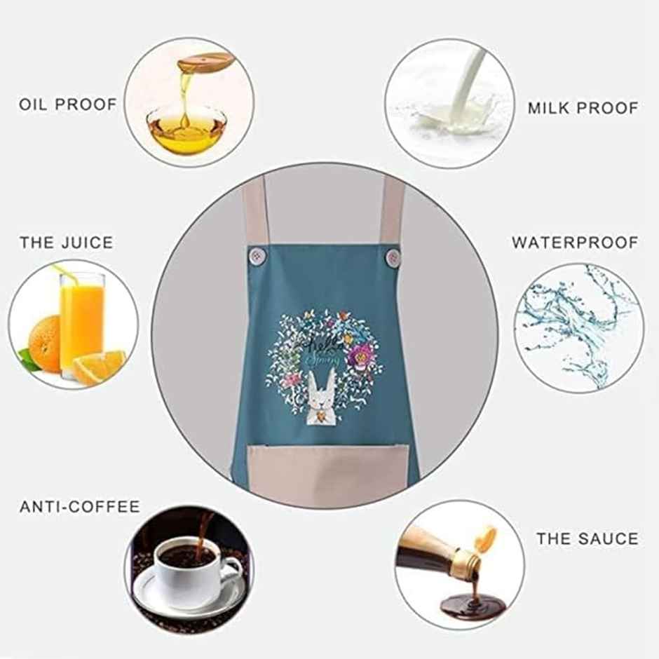 Perpetual Cute Cartoon Print Kitchen Apron with Pocket