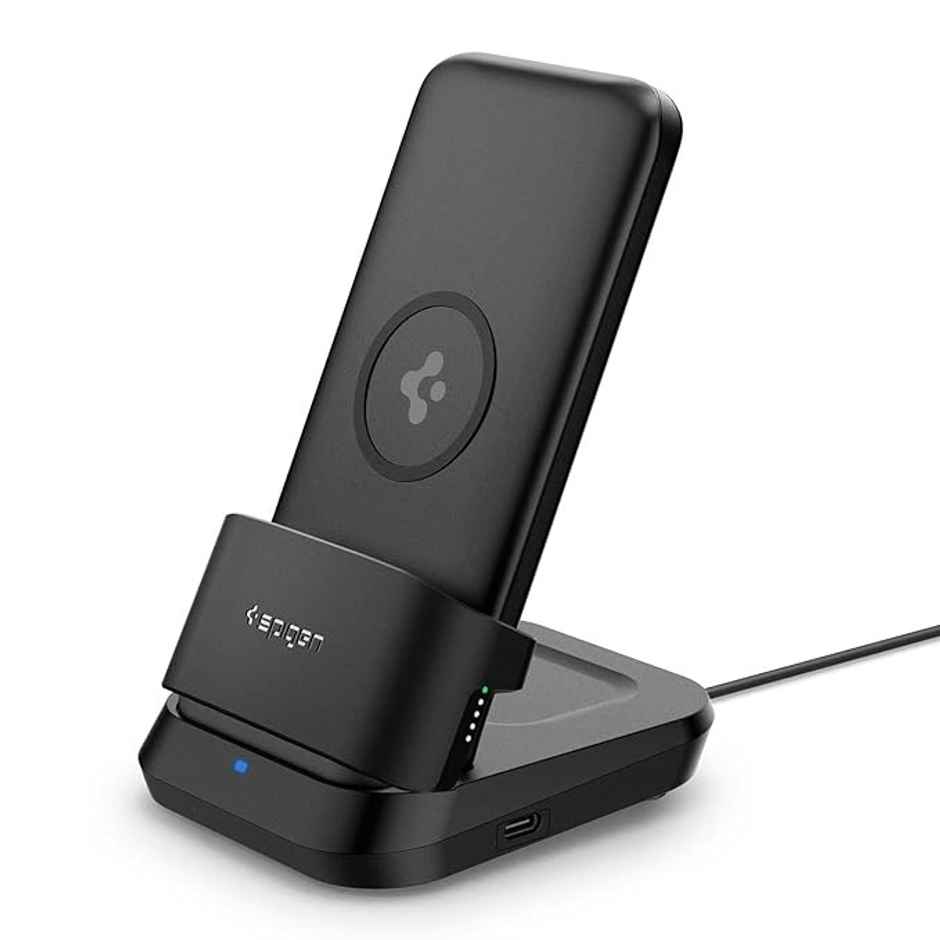 Spigen 5in1 10000 mAh Wireless Power Bank, USB-C Dual Charging Dock | Airpods and Smartwatches-Black