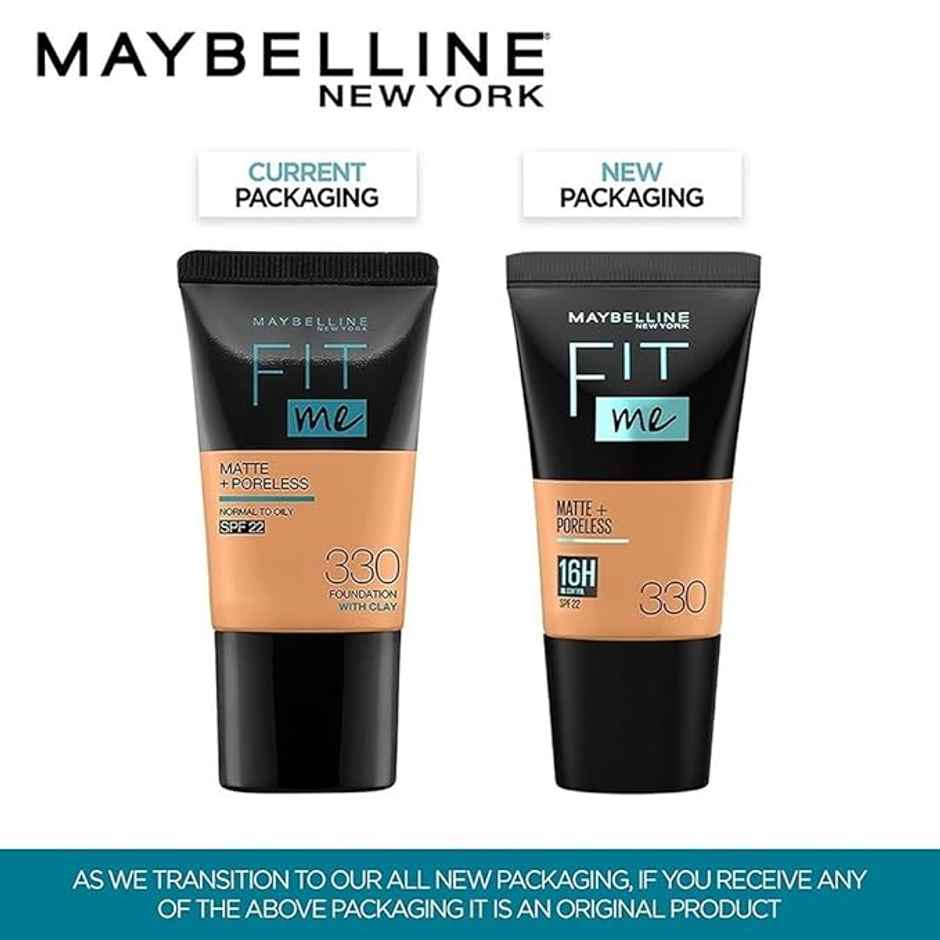 Maybelline New York Fit Me Matte + Poreless Liquid Foundation Tube - 330 Toffee