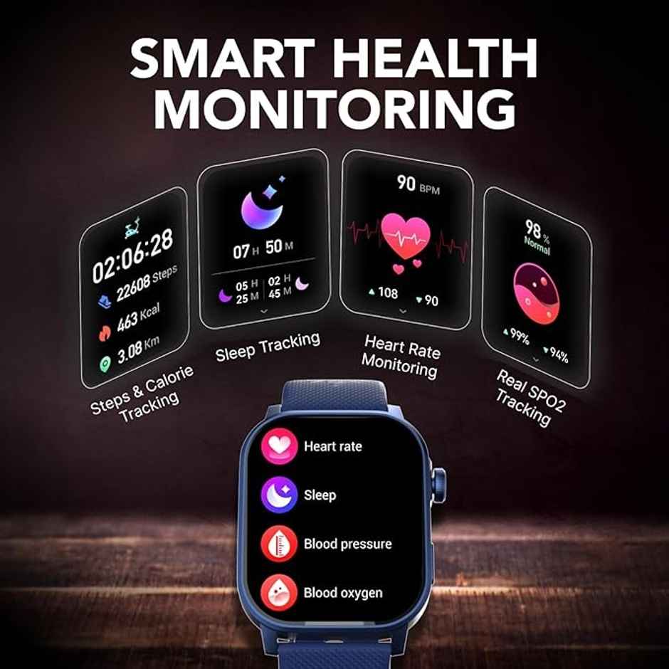 Cultsport Ace X 1.96" AMOLED Display, Live Cricket Score, AOD, BT Calling Smartwatch (Blue)