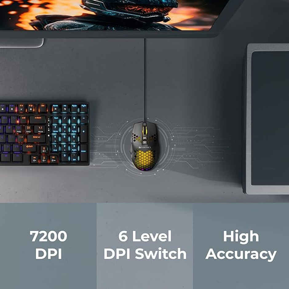 Zebronics Crosshair Premium Gaming Rgb Usb Mouse With Up To 7200 Dpi, Included Custom Magnetic