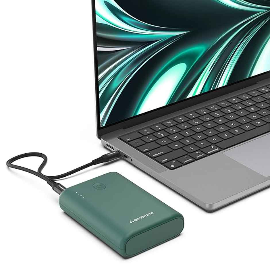 Ambrane 45W Fast Charging Powerbank For Macbook & Type C Laptops, 15000 mAh (Powerlit 45, Green)
