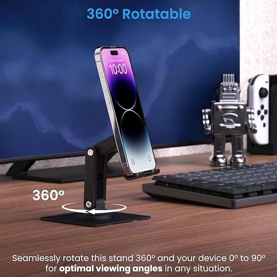 Ambrane 360 Rotation, Foldable Design Mobile Stand With Stable Metalic Round Base,(Twistand 360)