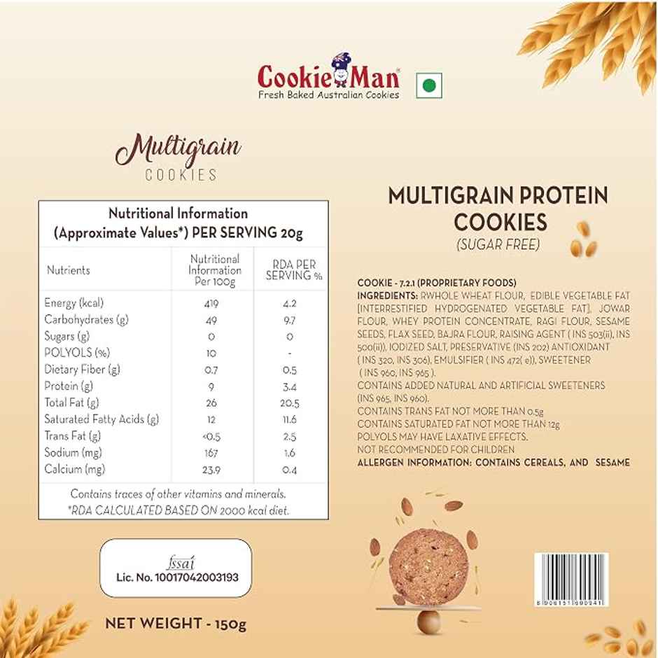 CookieMan Sugar Free Multigrain Protein Cookies