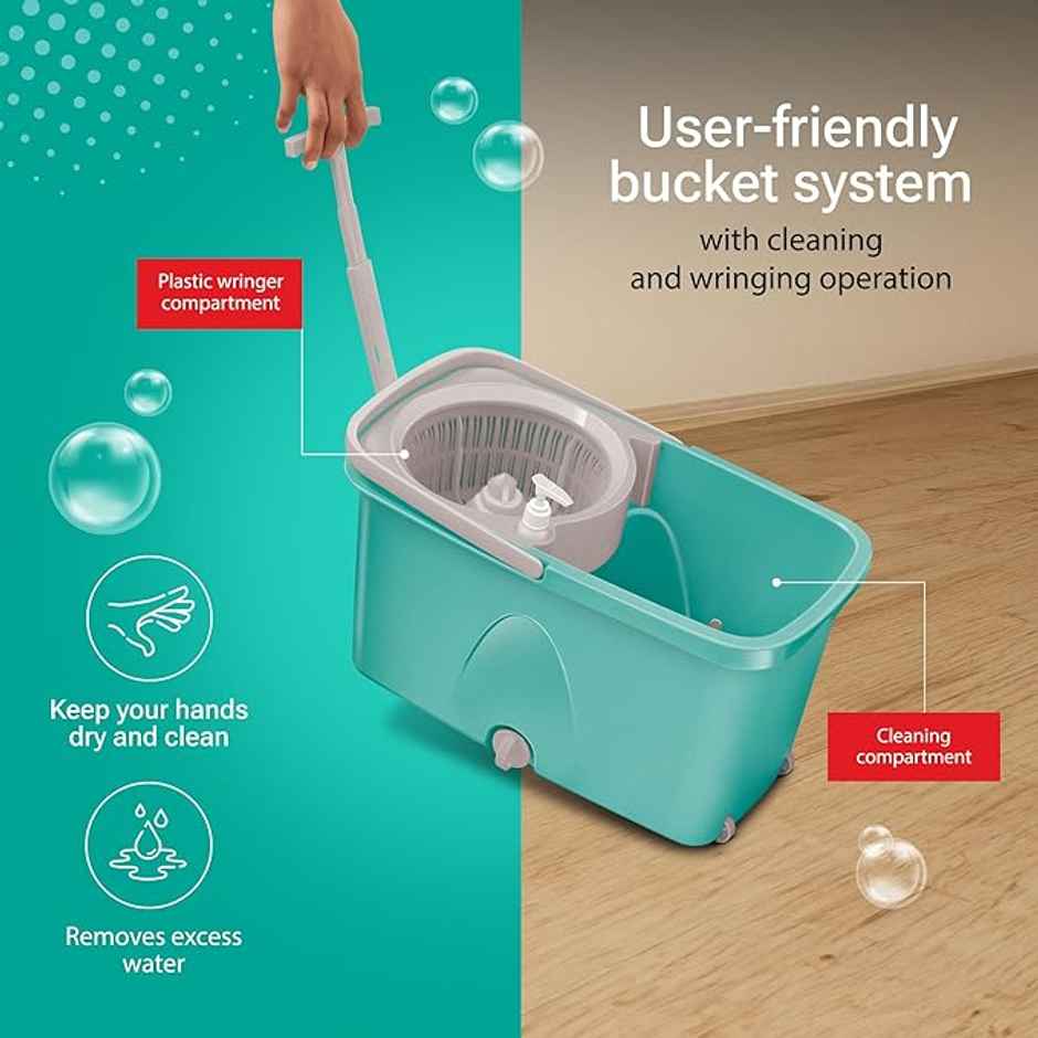 Spotzero By Milton Classic 360 Degree Cleaning Spin Mop With Easy Wheels, 2 Refill And Bucket