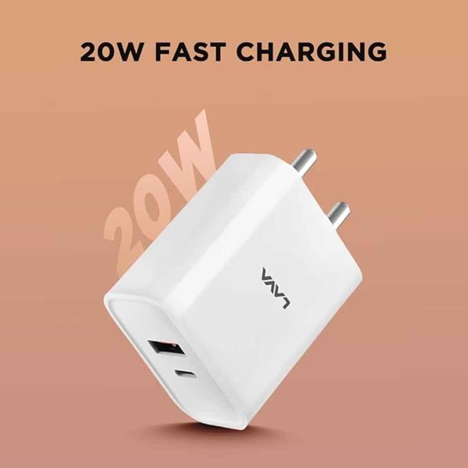 Lava 20W Type C Fast Wall Charger with PD Technology | Type C to C Data Cable Inside | White