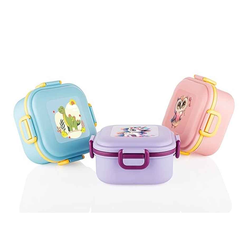 Attro Quick Bite Unicorn Magic Kids Lunch Box 800 ml with 3 Compartments | Fork & Spoon - Lavender