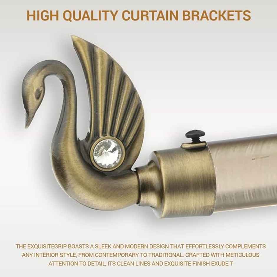 Gloxy Pair of 2 Swan Bird Shape Aluminium Curtain Brackets | 1 inch Rod Support Fitting | Antique