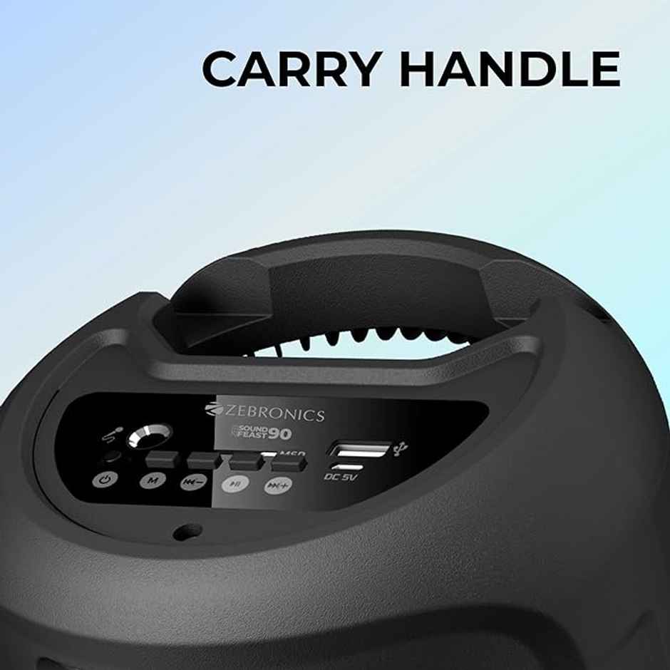 Zebronics Sound Feast 90 Blutooth Party Speaker, 10W Output, Portable Wireless Speaker with Bluetooth v5.0, RGB Lights - Black