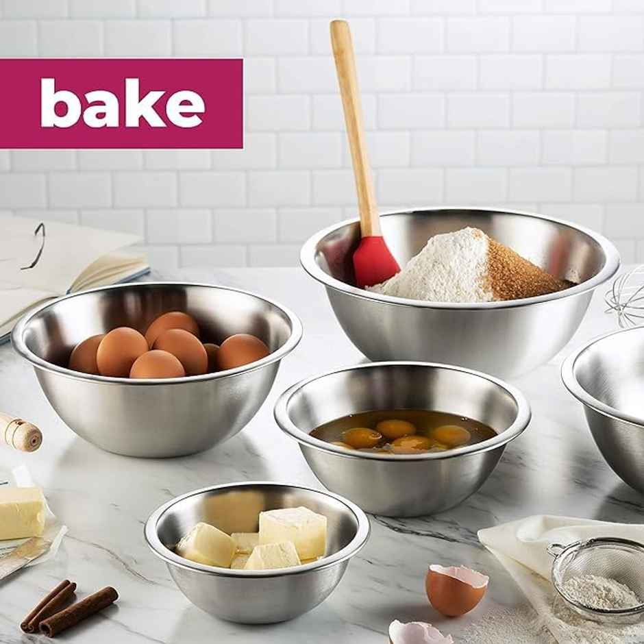 Lifelong Finedine Stainless Steel Mixing Bowls Set with Lid | Bpa-Free | 5 Pieces