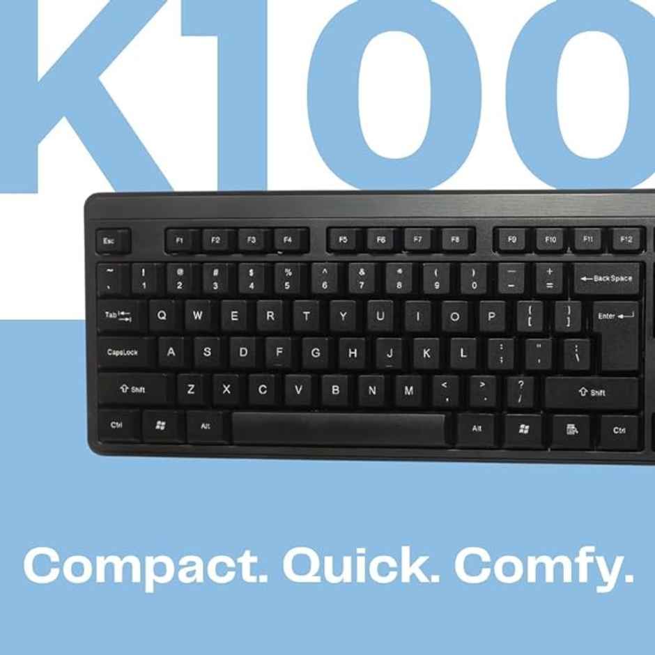 HP K100 Wired Keyboard| USB Plug & Play Setup | LED Indicators (7J4G1AA) - Black