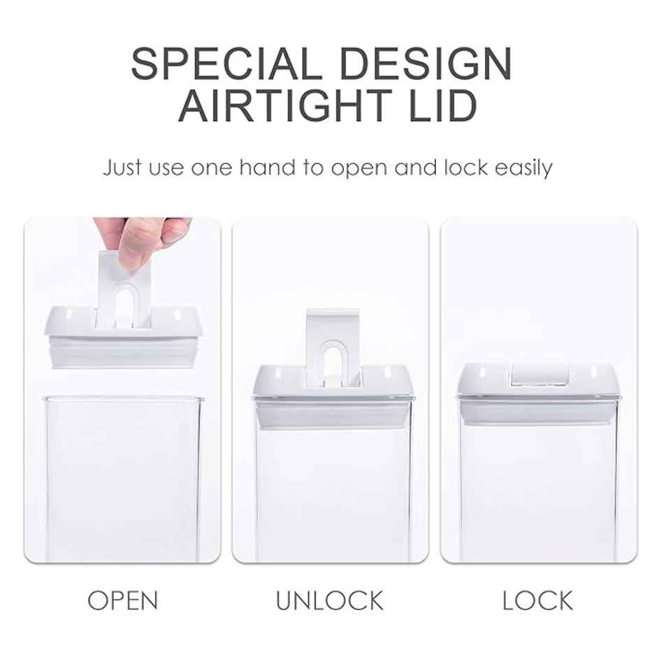 Tex-Ro White Cap Airtight Plastic Grocery Container For Kitchen Organizer - Pack Of 4