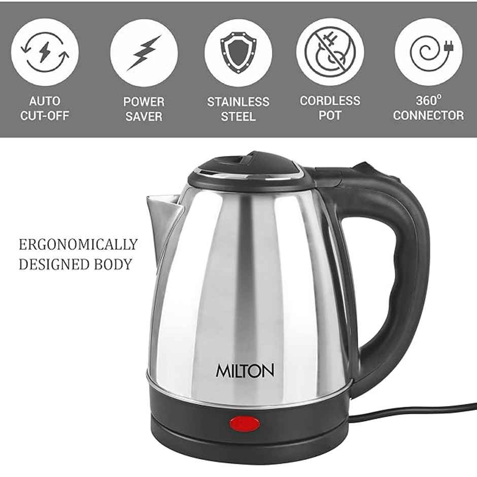 Milton Euroline Go Electro 1.5 Stainless Steel Electric Kettle| 1.5 Litres| Silver| 1500 Watts
