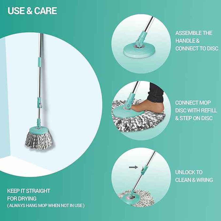 Spotzero By Milton Royale Spin Mop, Aqua Green (Steel Wringer)
