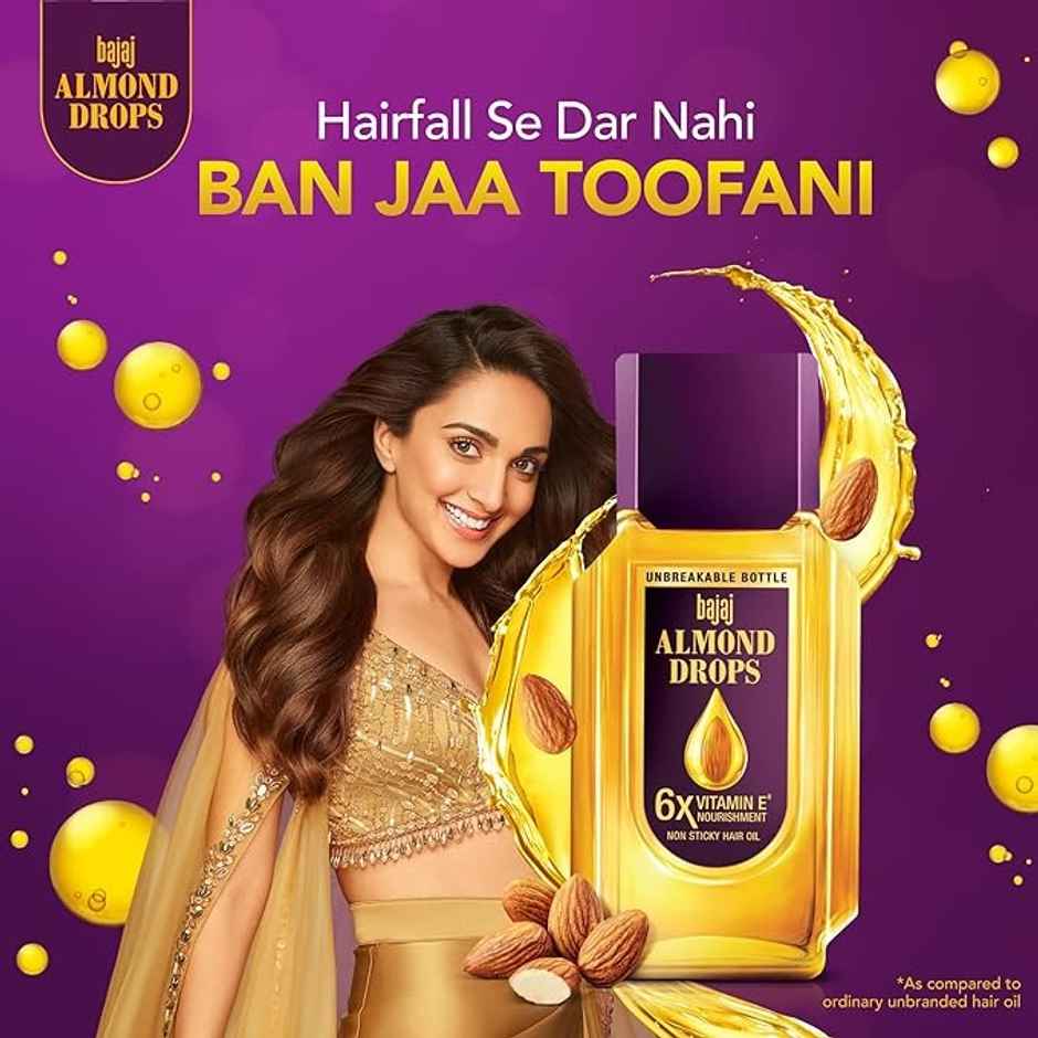Bajaj Almond Drops Hair Oil with 2x Hairfall Reduction and 6x Vitamin E & Almond Oil