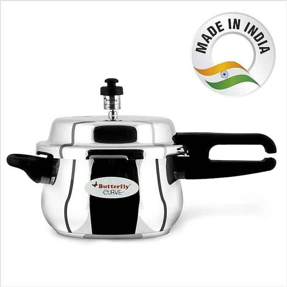 Butterfly Curve Stainless Steel Outer Lid Pressure Cooker, 3 Litre, Silver