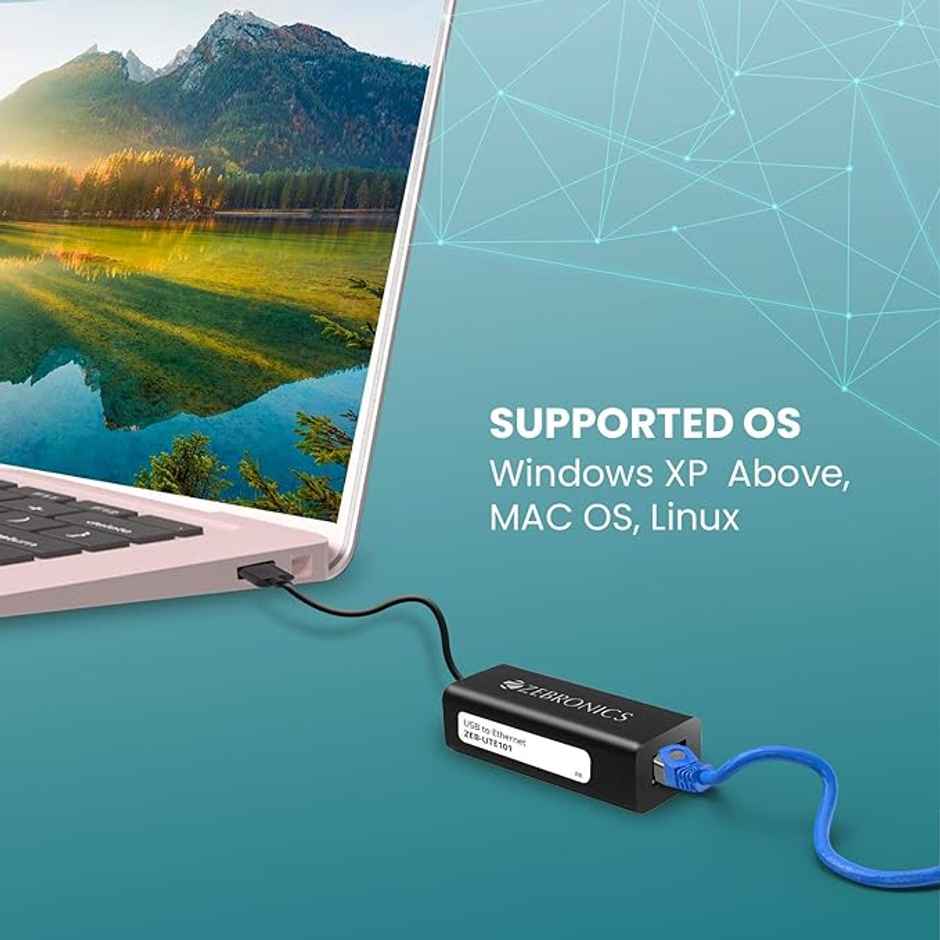 Zebronics Ute101 Usb To Rj45 Ethernet Lan Adapter, Up To 1000 Mbps, For Windows/Mac/Linux - Black