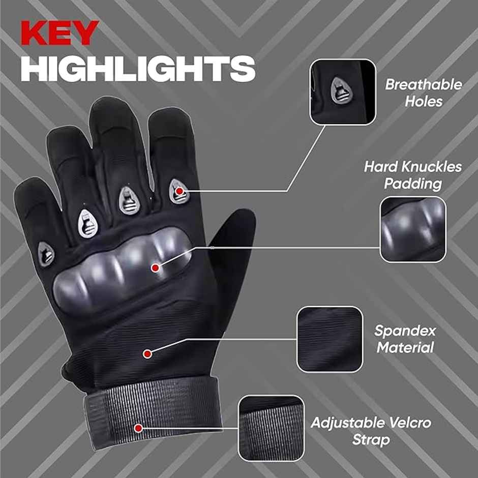 AutoGuys FF|1 Full|Finger Bike Riding Gloves Knuckle Armour Hand Gloves Washable | Size | L, Black