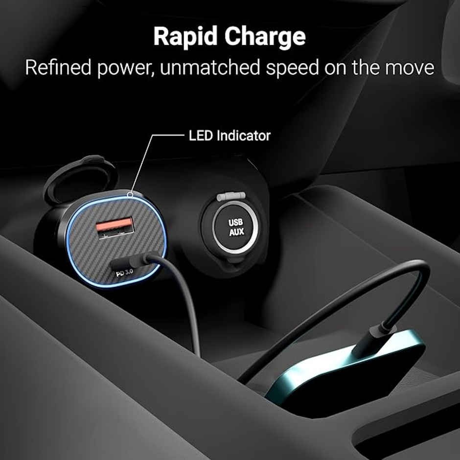 Zebronics CC52 52W Car Charger, Dual USB & Type-C, 1m Type-C Cable, Rapid Charge | Black