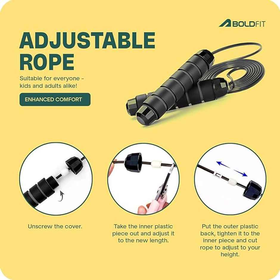 Boldfit Adjustable Skipping Rope - Black Jump Rope for Exercise