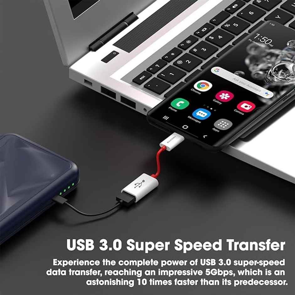 Sounce USB 3.0 to Type C OTG Cable Male|Female Adapter | White | Red