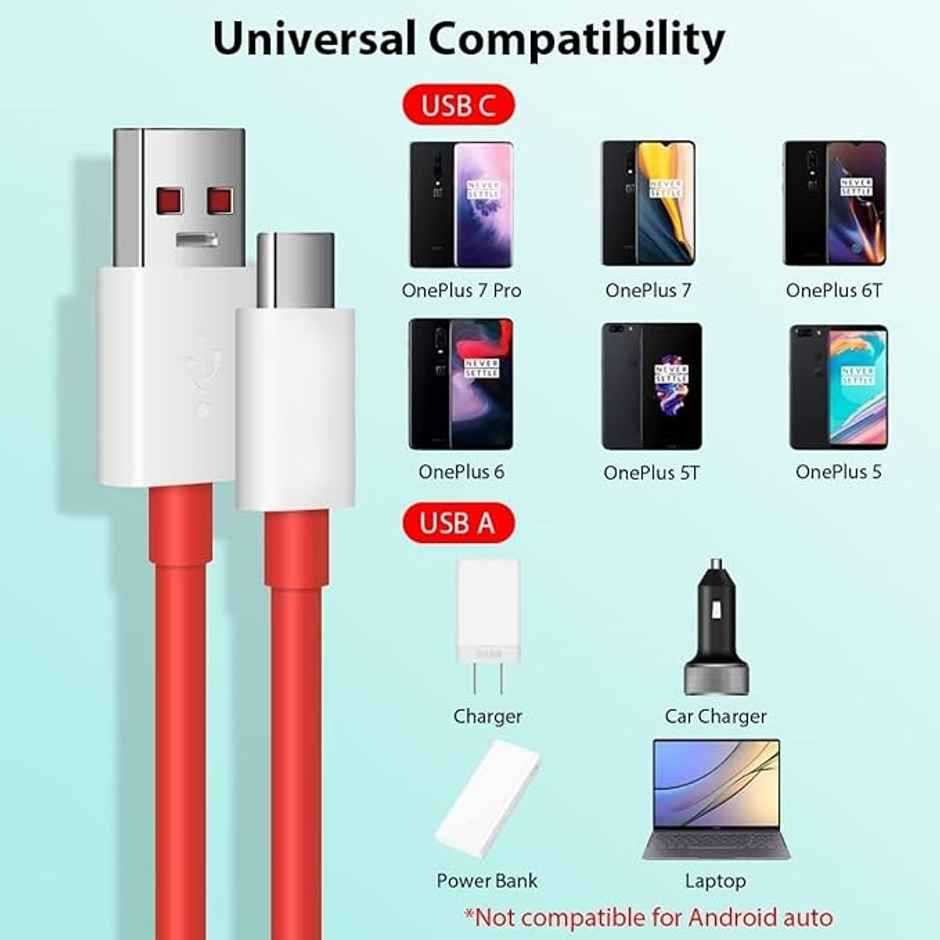 Sounce 80W OnePlus Charging Cable Usb To Type C Warp Charger SuperVooc/Dash Fast Charge, Red