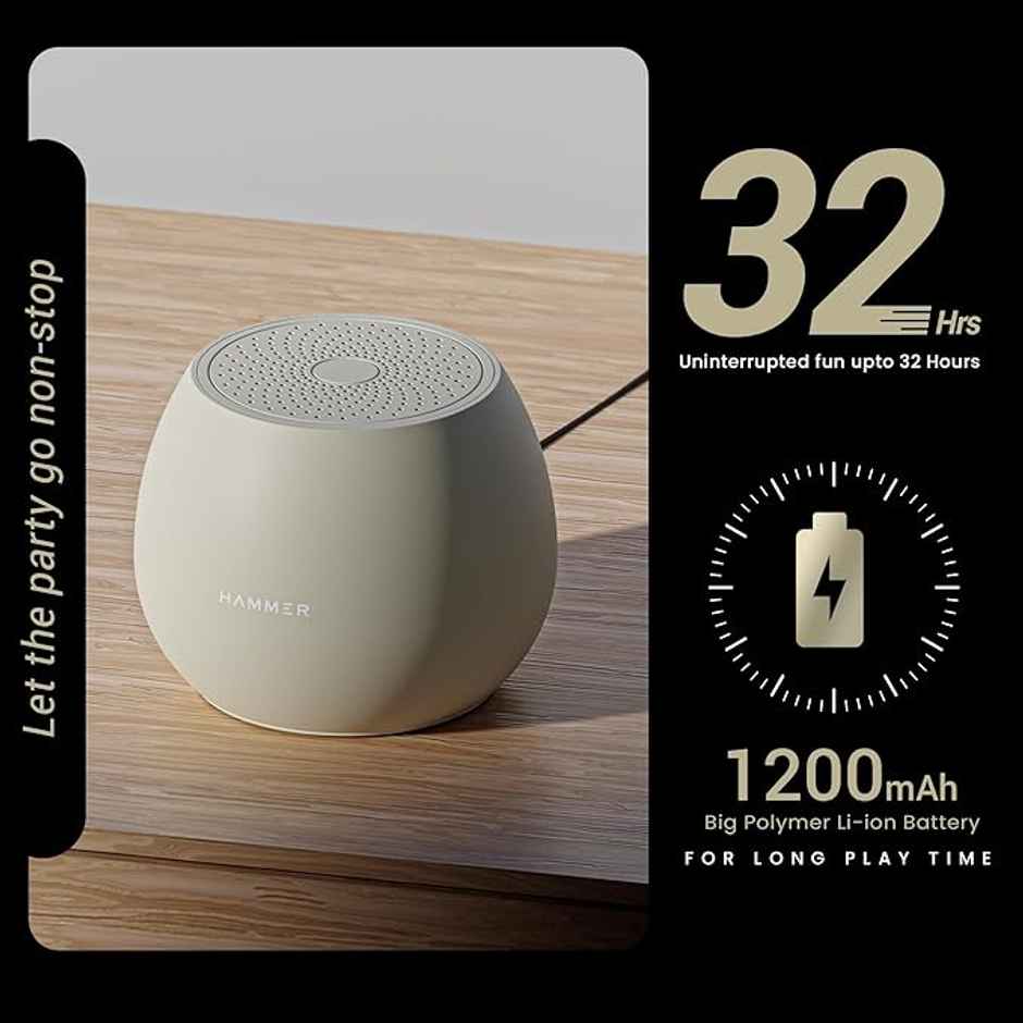 Hammer 5W Drop Bluetooth Indoor Speaker With Twin Pairing| 100hrs Standby Time| 1200 Mah Beige