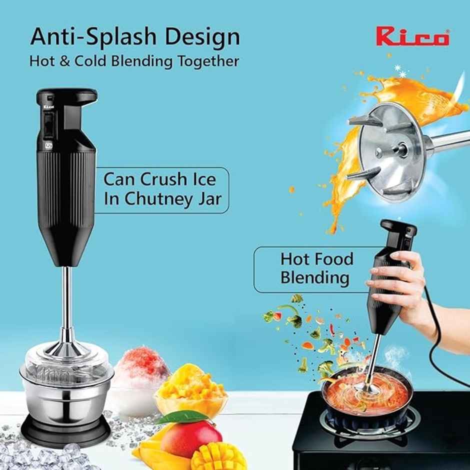 Rico Heavy Duty Portable Hand Blender For Kitchen| 5 Blades|Black