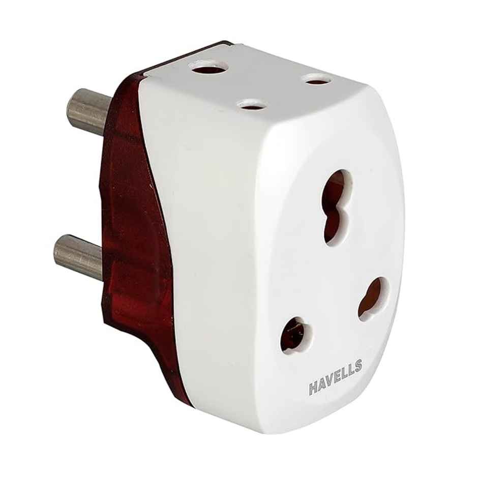 Havells 16A, 240V AC 3 Pin Nickel Plated Brass Adaptor for AC, Flame Retardant - White