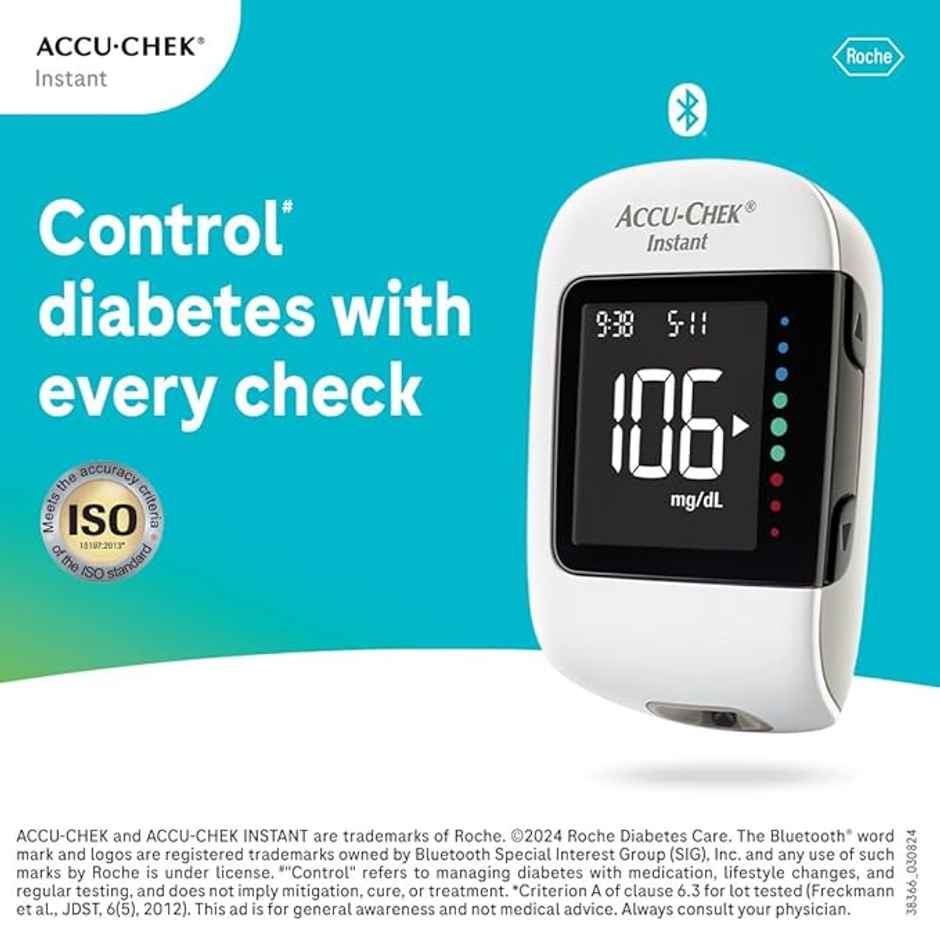 Accu-Chek Instant Glucometer With Free Vial of 10 Strips, 10 Lancets and Lancing Device Kit