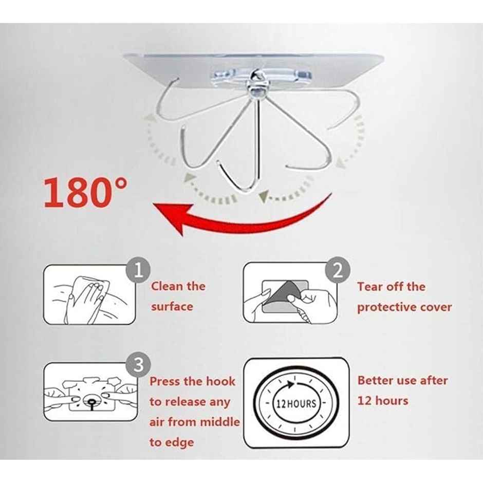 Perpetual Self Adhesive Wall Hooks | Heavy Duty | Transparent | Multipurpose | Set of 15