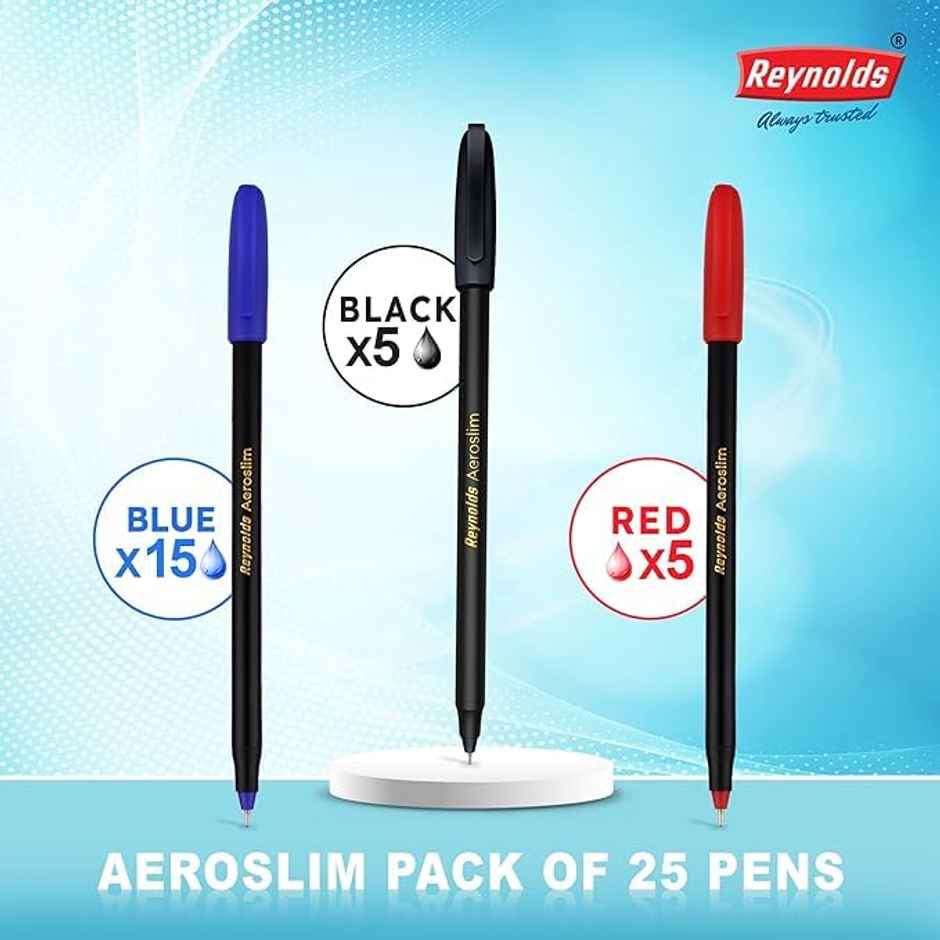 Reynolds Aeroslim Ball Pen Set (25 Pens - 15 Blue Pens; 5 Black Pens; 5 Red Pens)