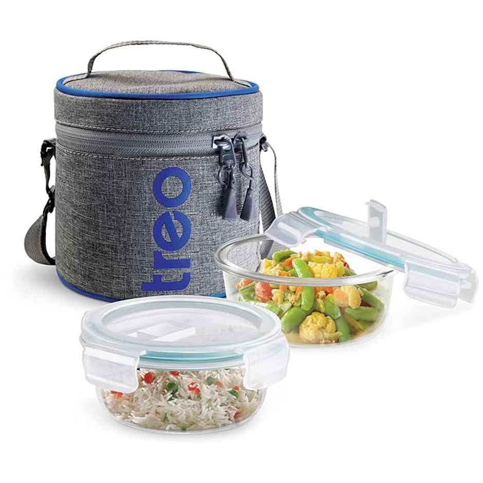 Treo By Milton All Fresh Borosilicate Glass Tiffin, 380 ml, Set Of 2, Transparent