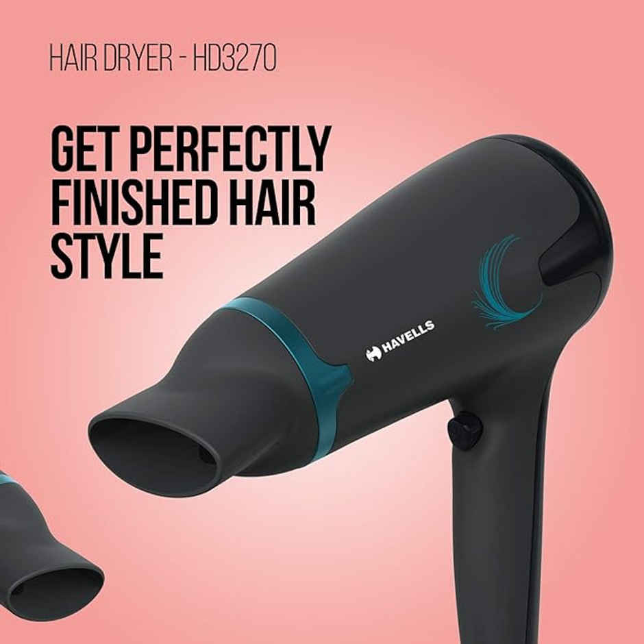 Havells 1700W 2-In-1 Hair Dryer With Diffuser & Thin Concentrator,Midnight Black