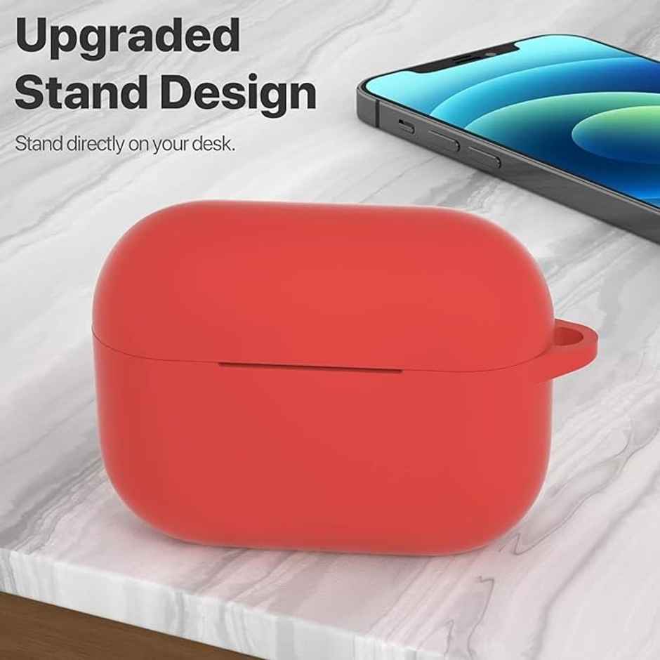 Sounce AirPods Pro Case Cover with Carabiner | Shockproof | Wireless Charging | LED Visible | Red