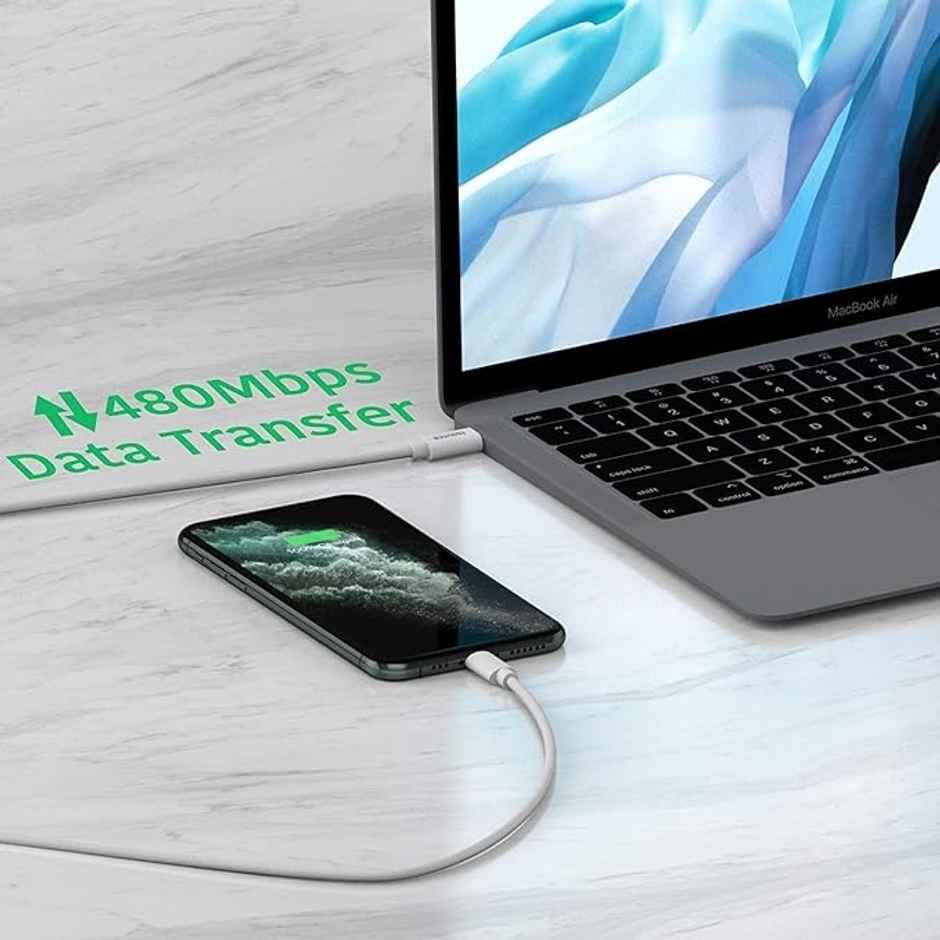Sounce 6ft Type-C to Lightning 20W Cable | 3A Fast Charging & 480 Mbps Data Sync for iPhone & iPad, White