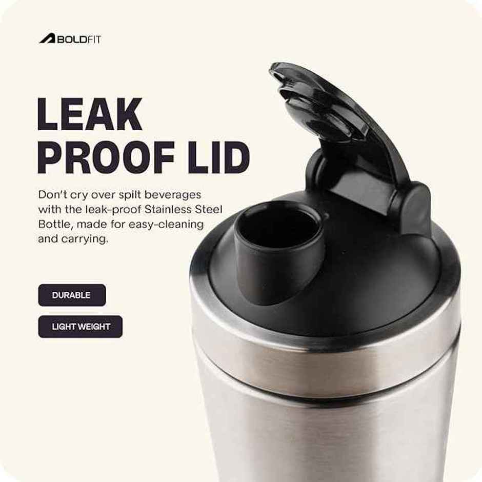 Boldfit Stainless Steel Gym Shaker Bottle Shaker for Protein Shake 100% Leakproof, 700 ml Silver