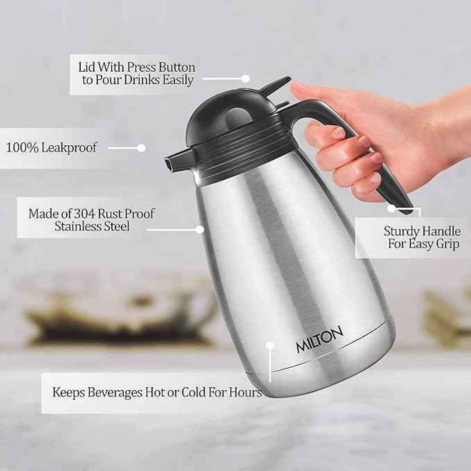 Milton Thermosteel Carafe 24 Hours Hot Or Cold Tea/Coffee Pot, 1500 ml, Silver, Stainless Steel