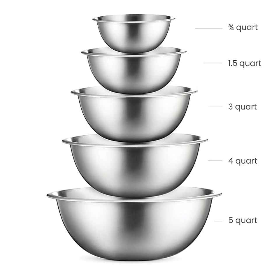Lifelong Finedine Stainless Steel Mixing Bowls Set with Lid | Bpa-Free | 5 Pieces