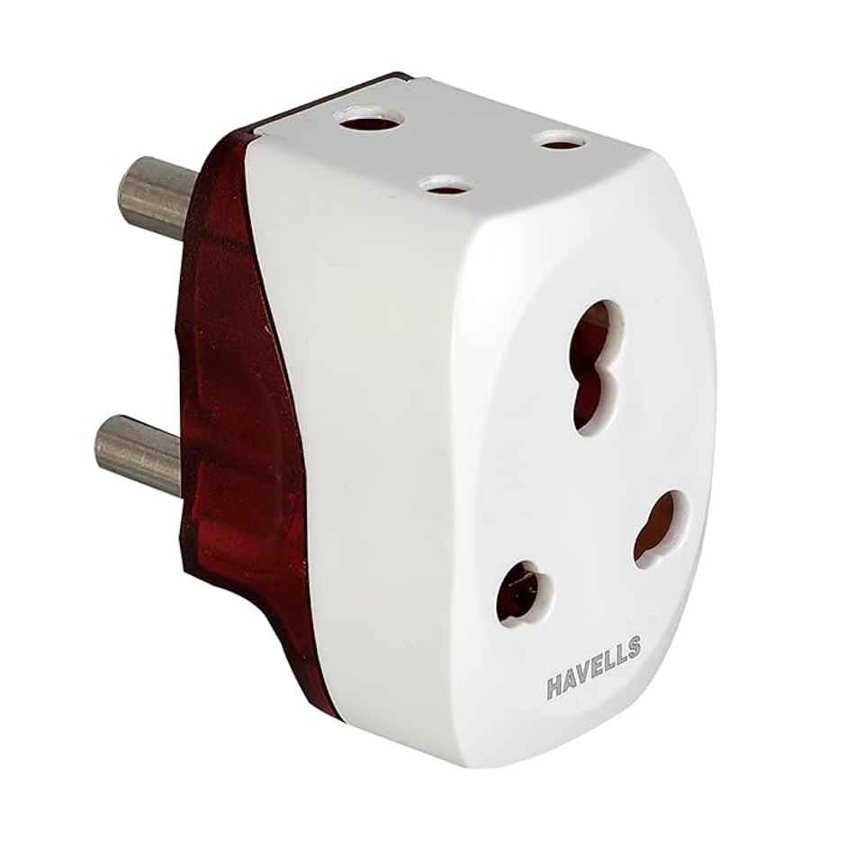 Havells 6A/16A, 240V AC 3 Pin Nickel Plated Brass Adaptor for AC,Flame Retardant, UV Stabilized for Safety Assurance During Fire Catching, Photo Degradation and Physical Destruction - White