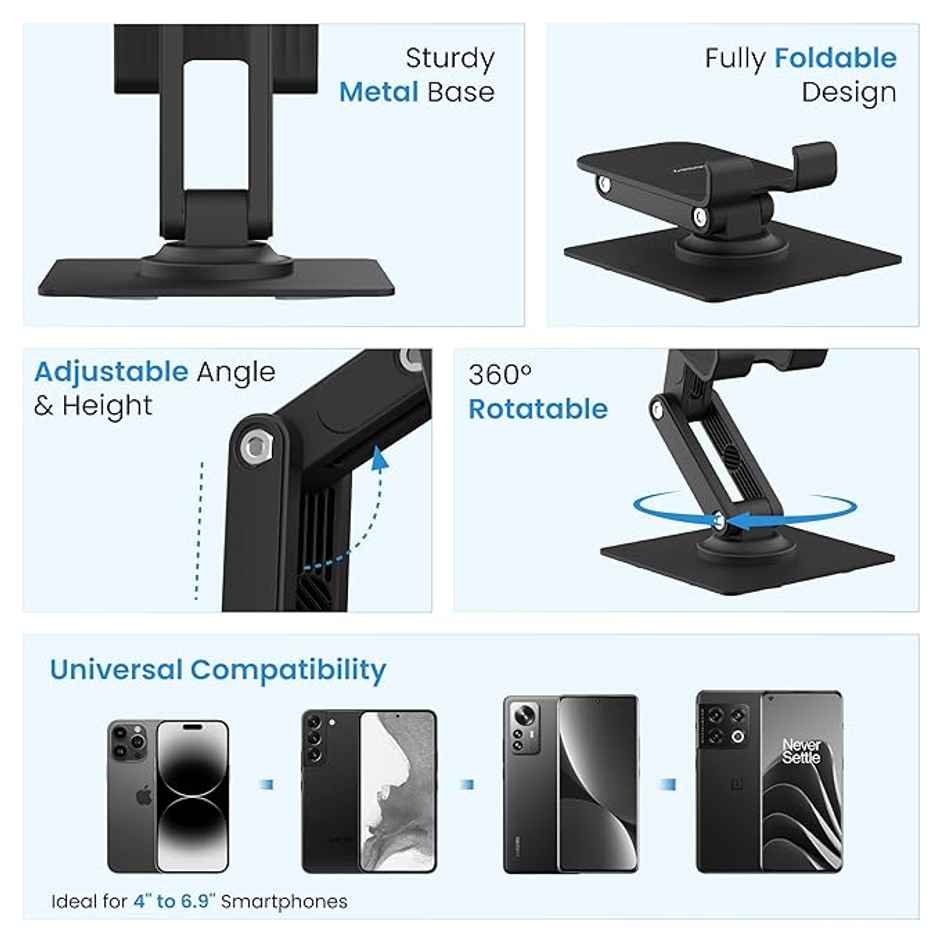 Ambrane 360 Rotation, Foldable Design Mobile Stand With Stable Metalic Round Base,(Twistand 360)